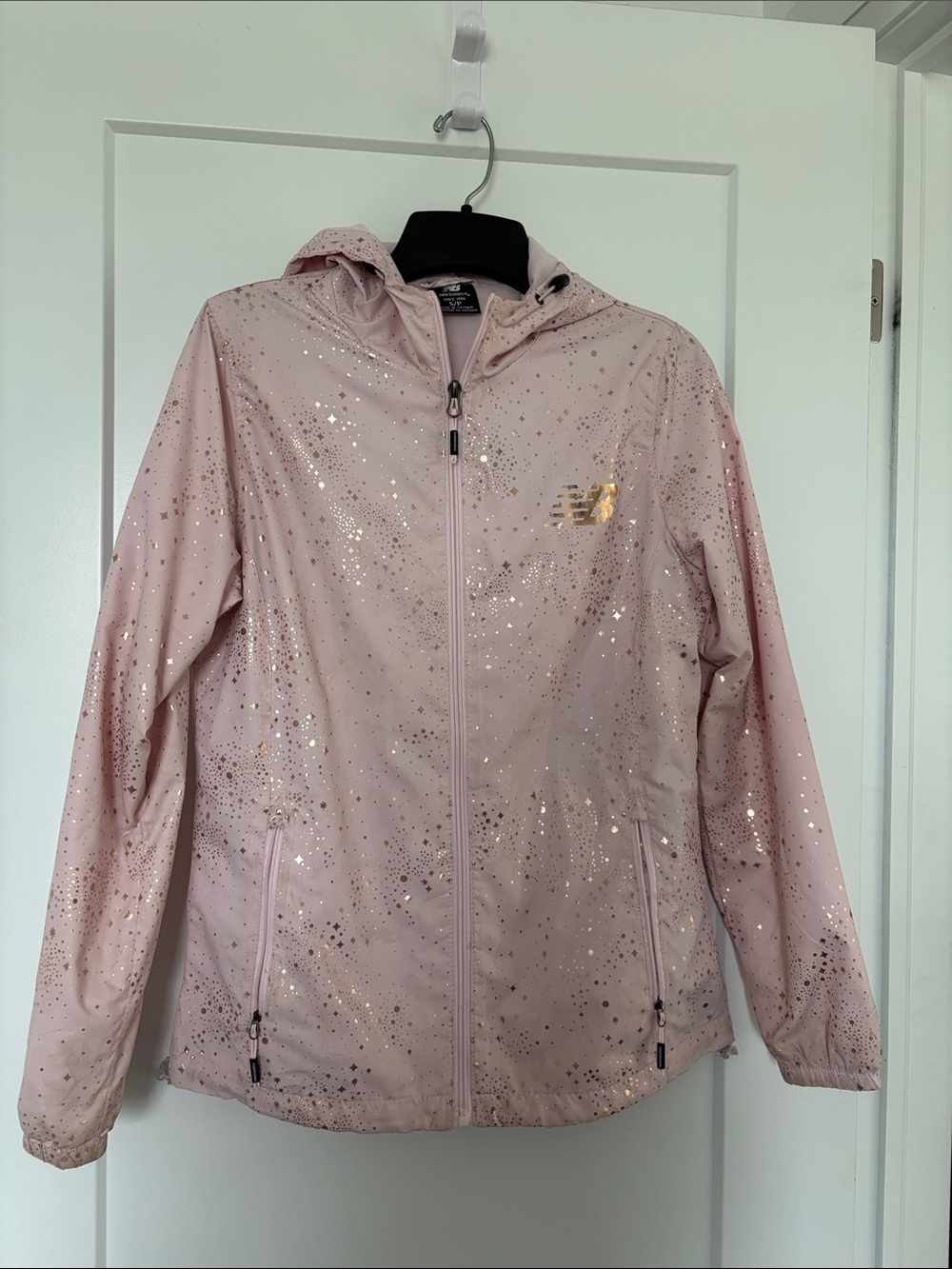 New Balance Pink Metallic Hooded Windbreaker Jacket